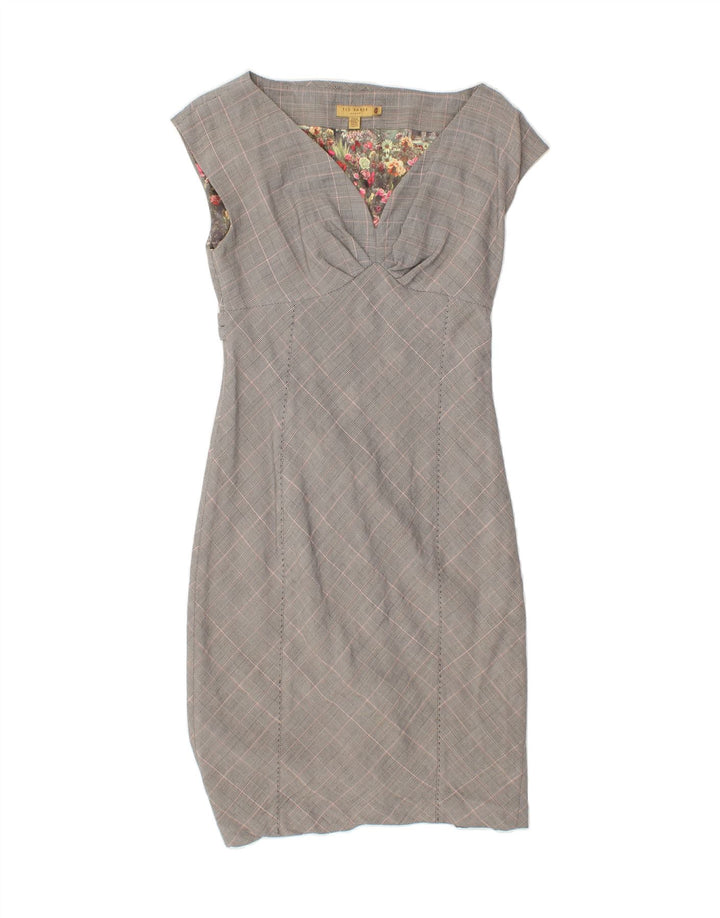 TED BAKER Womens Sleeveless Sheath Dress Size 2 Small Grey Check Viscose Vintage Ted Baker and Second-Hand Ted Baker from Messina Hembry 