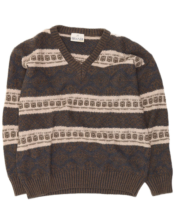 Brandi Jersey con cuello en V para hombre, talla grande, color azul marino, Fair Isle