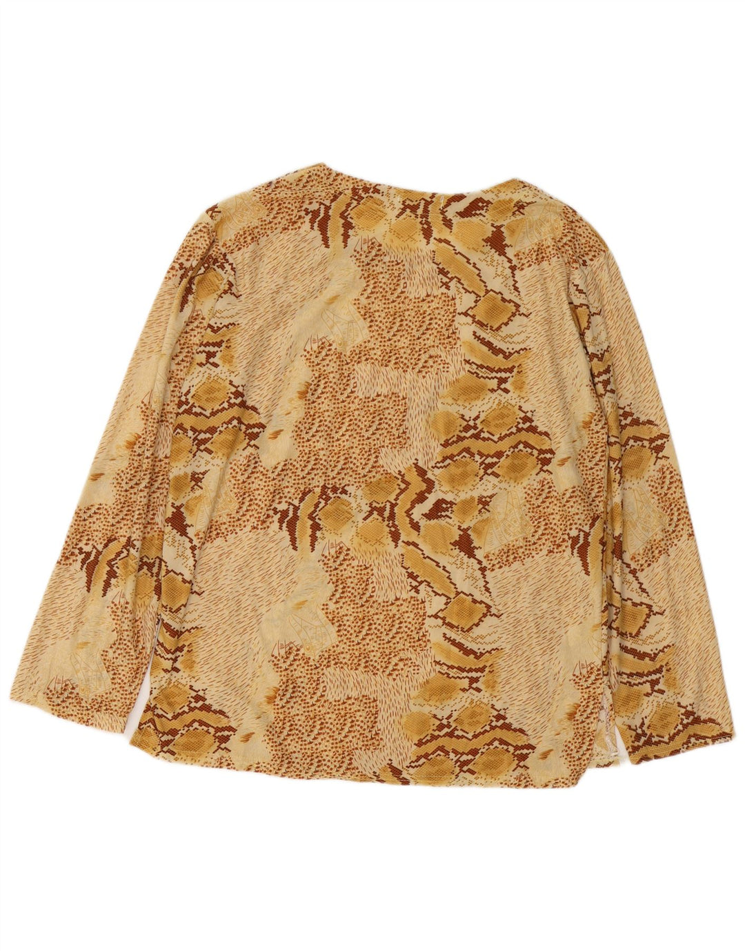 VINTAGE Blusa de manga larga para mujer Top UK 18 XL Beige Animal Print Algodón