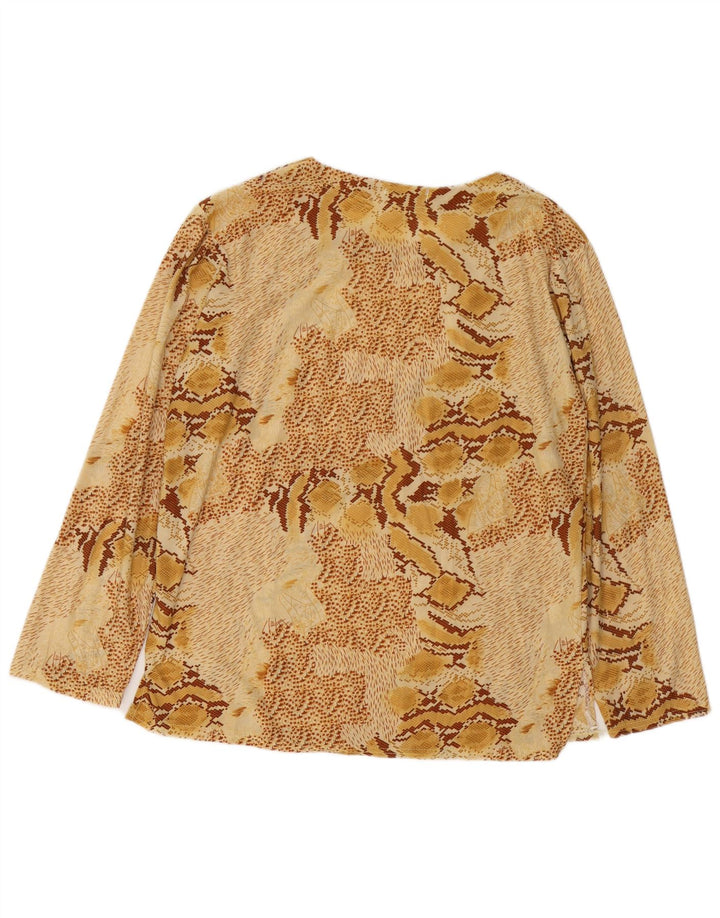 VINTAGE Blusa de manga larga para mujer Top UK 18 XL Beige Animal Print Algodón