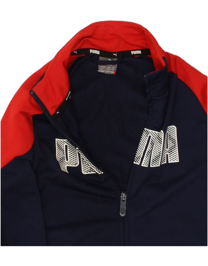PUMA Boys Graphic Tracksuit Top Jacket 9-10 Years Navy Blue Colourblock | Vintage Puma | Thrift | Second-Hand Puma | Used Clothing | Messina Hembry 
