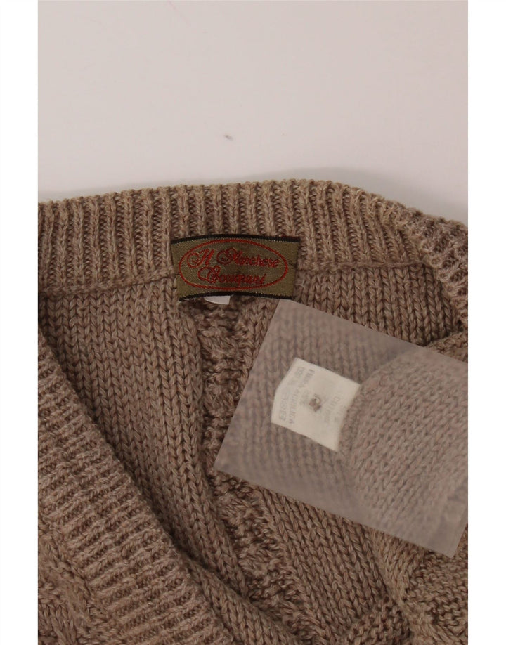 Vintage hombres suelto ajuste cardigan suéter medio marrón algodón