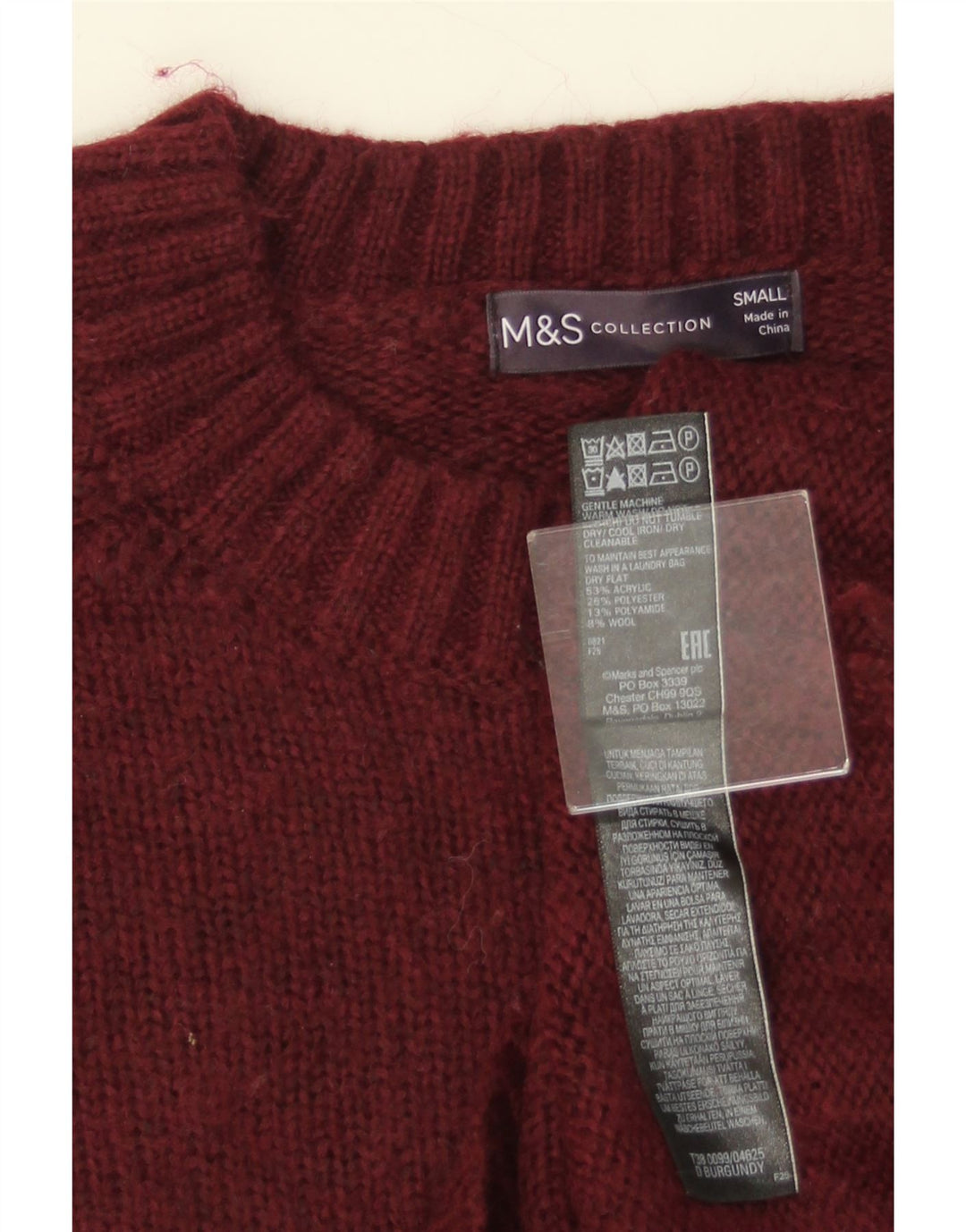 MARKS & SPENCER Suéter tipo jersey con cuello barco para mujer UK 10 Small Borgoña