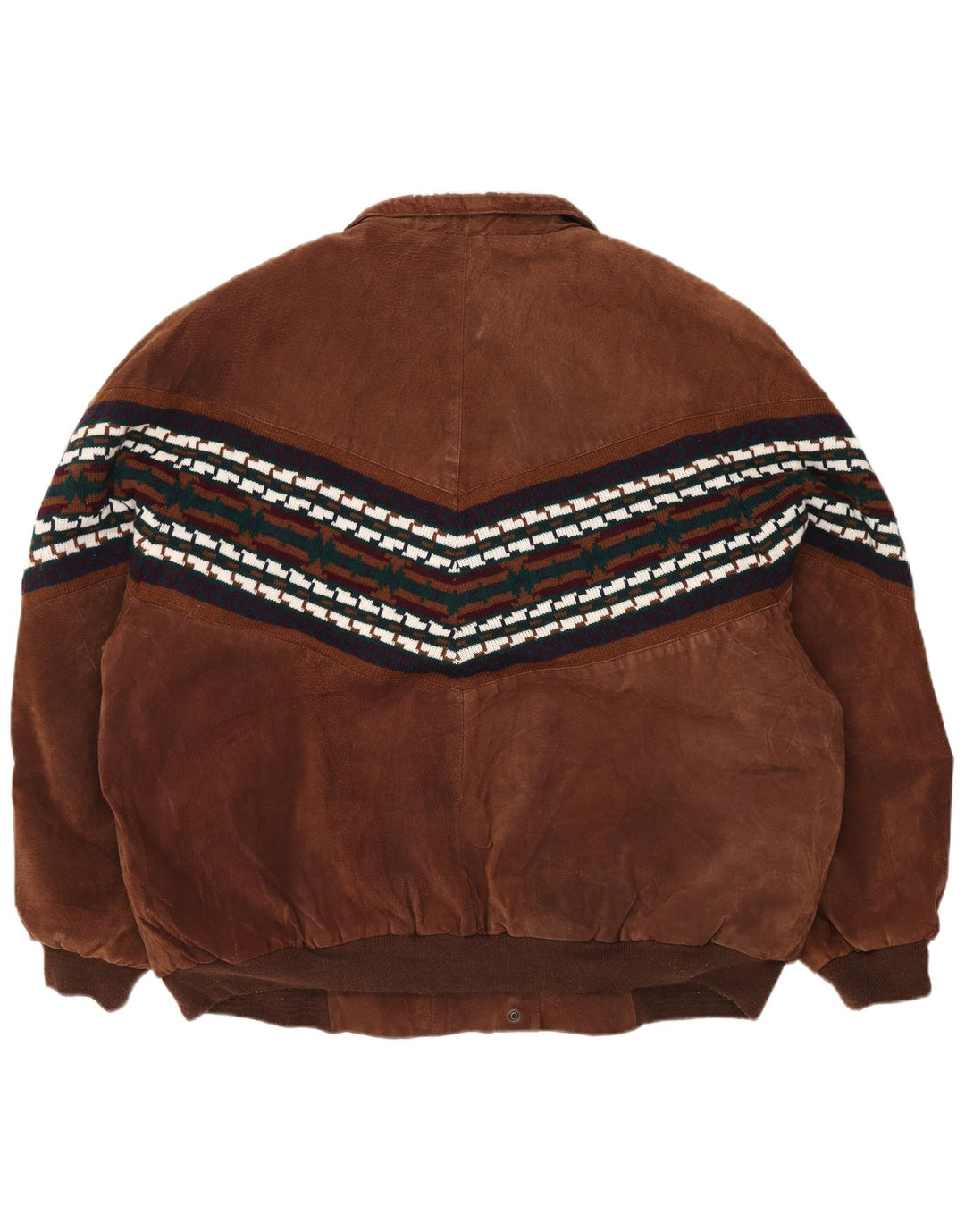 Vintage hombres Sherpa chaqueta suelta ajuste Reino Unido 44 2XL marrón cuero geométrico