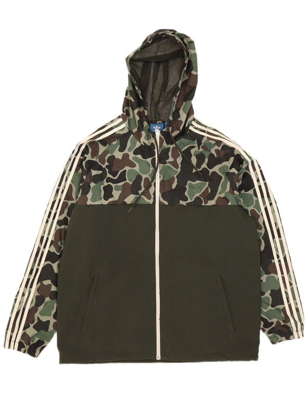 Adidas Chaqueta Harrington con capucha para hombre UK 42 XL Caqui Camuflaje Poliéster