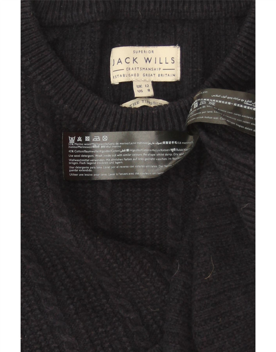 JACK WILLS Suéter tipo jersey con cuello redondo para mujer UK 12 Medium Azul marino