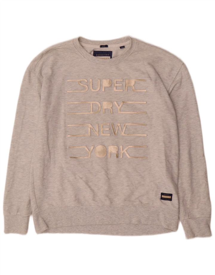 Superdry Sudadera con gráfico para mujer, jersey, Reino Unido 44, algodón moteado en gris medio