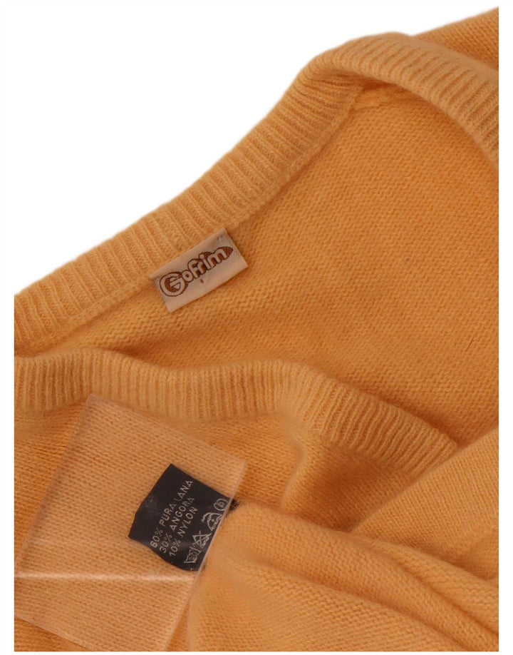 Vintage mujer crop cardigan suéter Reino Unido 14 lana naranja mediana