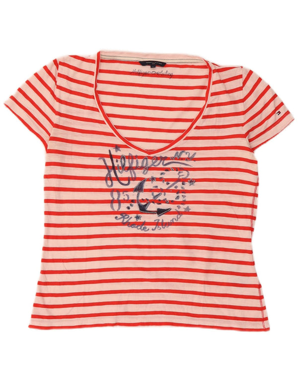 TOMMY HILFIGER Camiseta corta con gráfico para mujer UK 40 Large Red Stripes