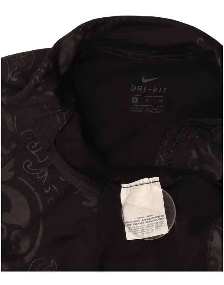 NIKE Mujer Dri Fit Zip Neck Pullover Chándal Top UK 40 XL Black Paisley