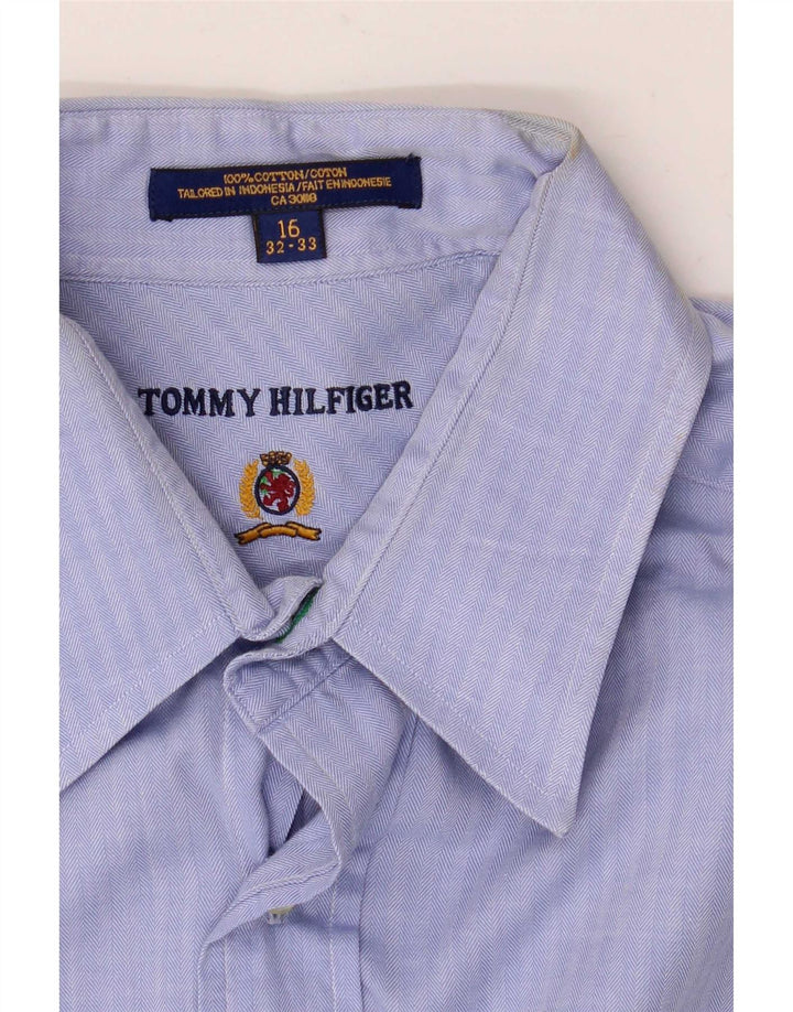 Camisa Tommy Hilfiger para hombre talla 16 algodón en espiga azul grande