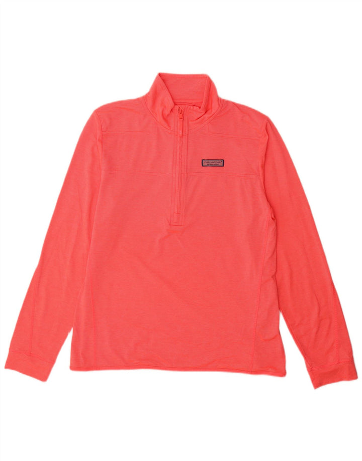 VINEYARD VINES Top con cuello con cremallera para mujer, manga larga, Reino Unido 44, rayas rosas medianas