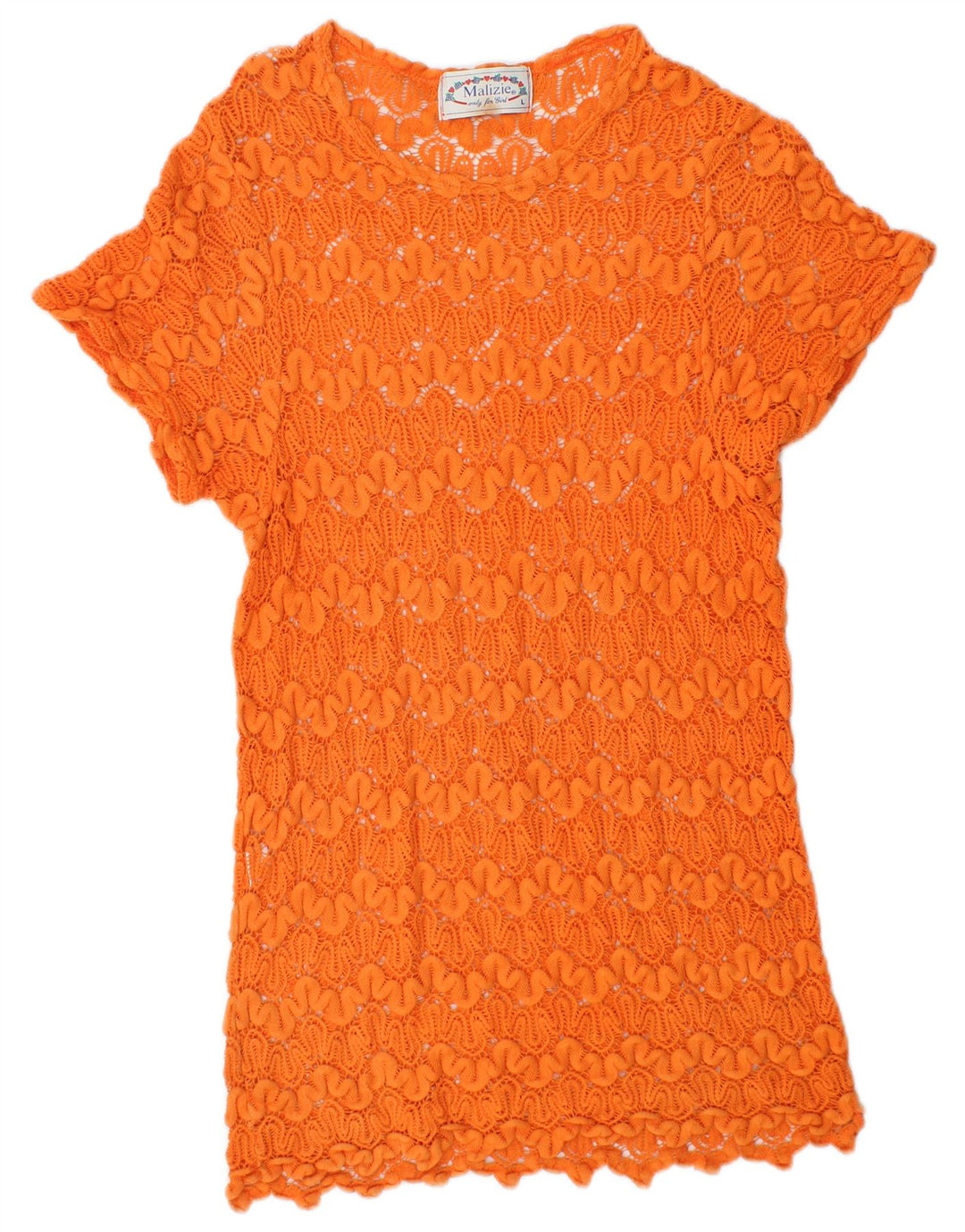 VINTAGE Niñas Ver a través de vestido de túnica de ganchillo 11-12 años Naranja grande