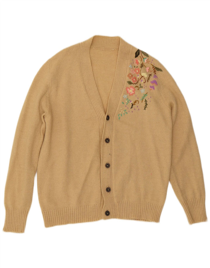 Vintage hombres Cardigan suéter medio beige floral