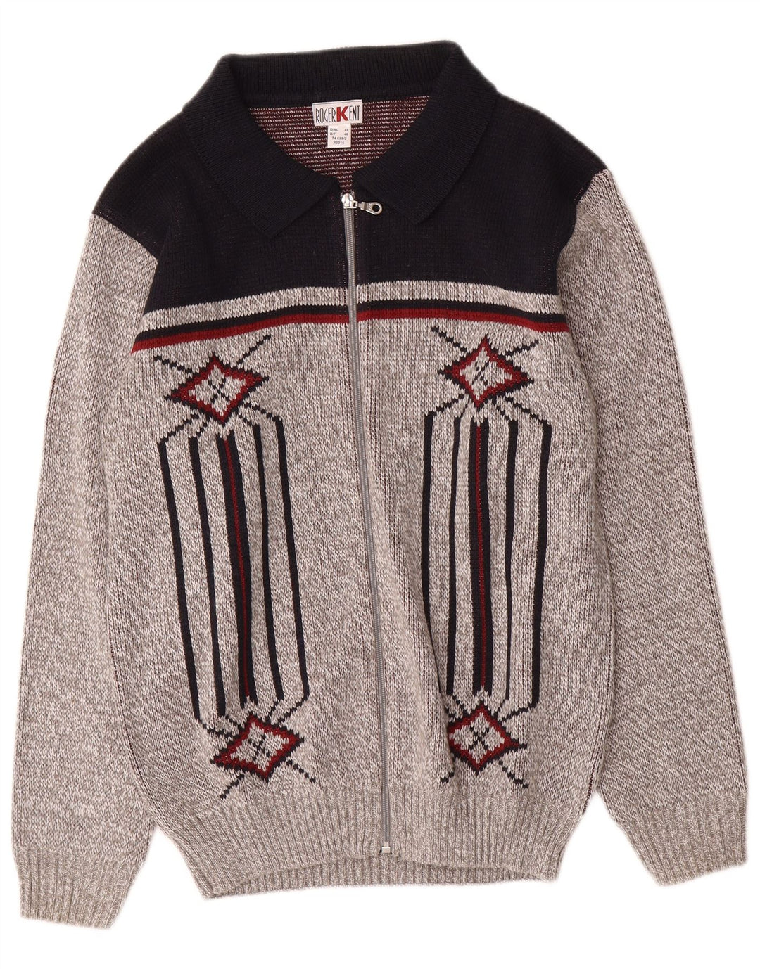 Roger Kent Suéter tipo cárdigan para hombre IT 46 Small Gris Colorblock Poliacrílico