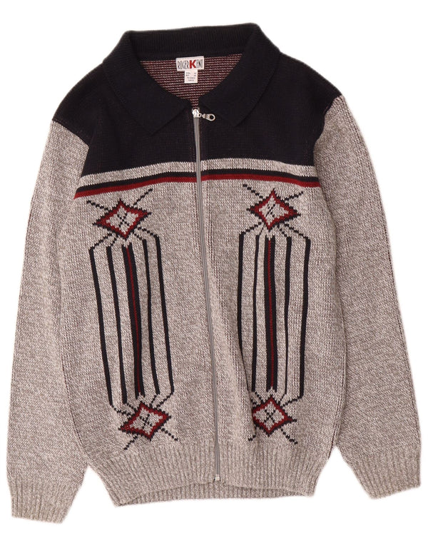 Roger Kent Suéter tipo cárdigan para hombre IT 46 Small Gris Colorblock Poliacrílico