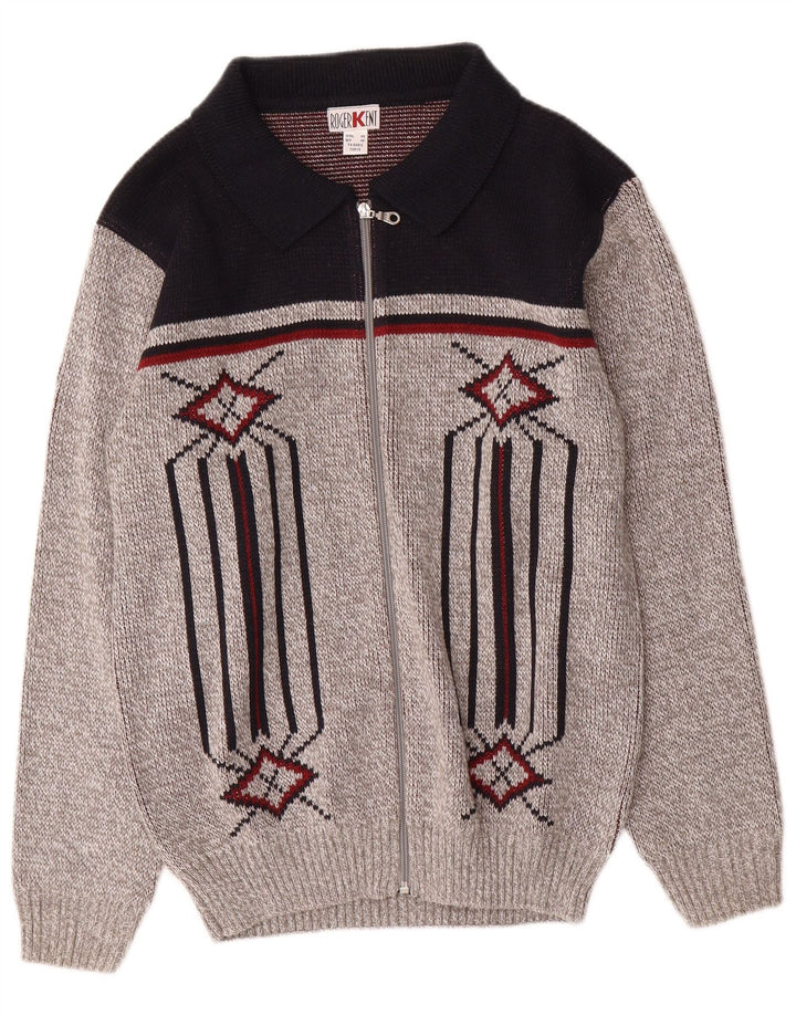 Roger Kent Suéter tipo cárdigan para hombre IT 46 Small Gris Colorblock Poliacrílico
