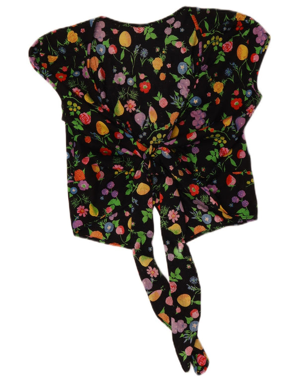 Vintage mujer crop wrap cardigan top Reino Unido 14 medio negro floral