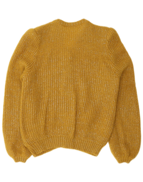 Vintage mujer Cardigan suéter Reino Unido 12 medio amarillo moteado