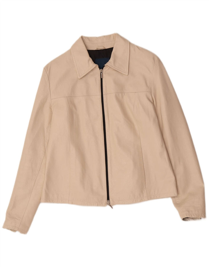Vintage mujer chaqueta de cuero Reino Unido 14 cuero beige medio
