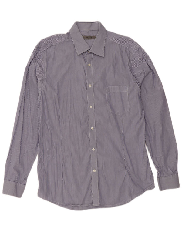 Camisa Reiss para hombre grande de algodón a rayas azul marino