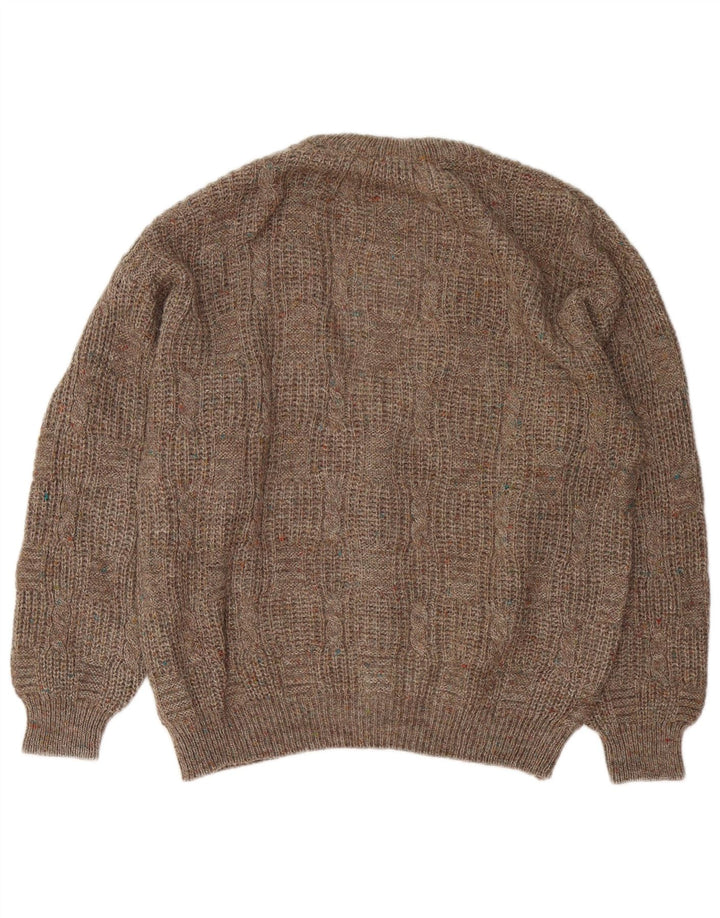 Vintage hombres Cardigan suéter grande marrón moteado