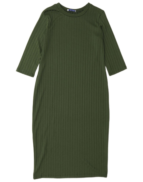 Zara Mujer Vestido Jersey De Manga 3/4 UK 42 Verde Medio