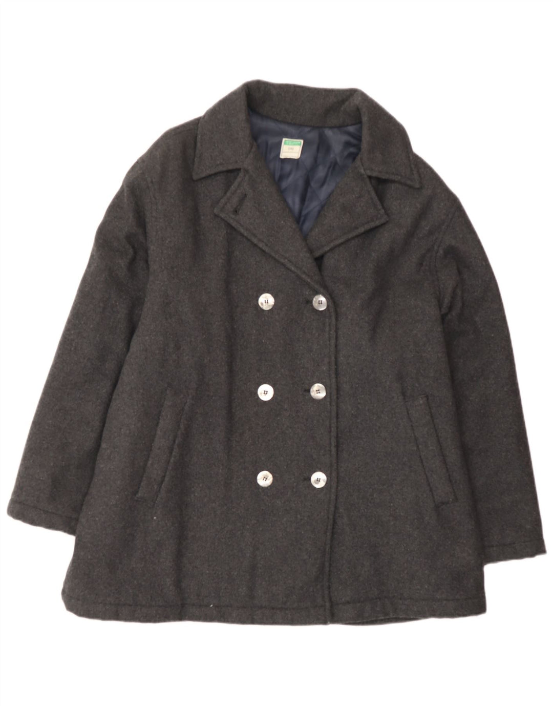 BENETTON Abrigo cruzado para mujer ES 40 XL Lana gris