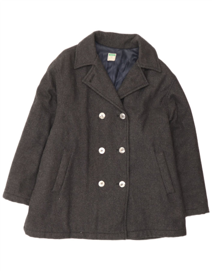 BENETTON Abrigo cruzado para mujer ES 40 XL Lana gris