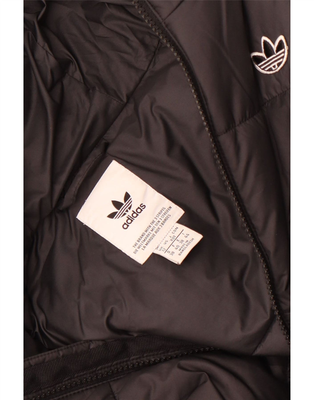 Adidas Chaqueta acolchada con capucha para mujer UK 12 Mediana Negro Poliéster