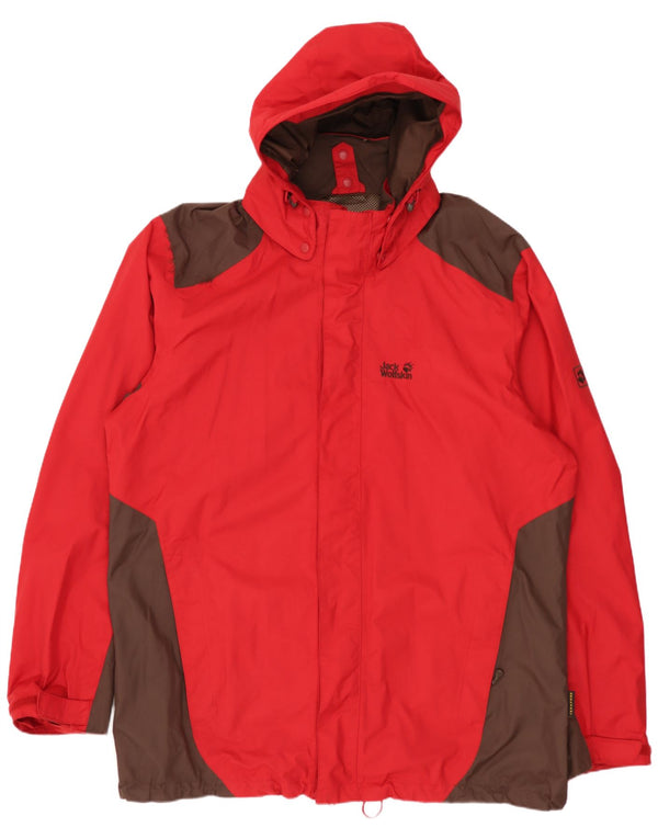 Jack Wolfskin Chaqueta impermeable con capucha para hombre UK 48 2XL Rojo Colorblock Poliamida