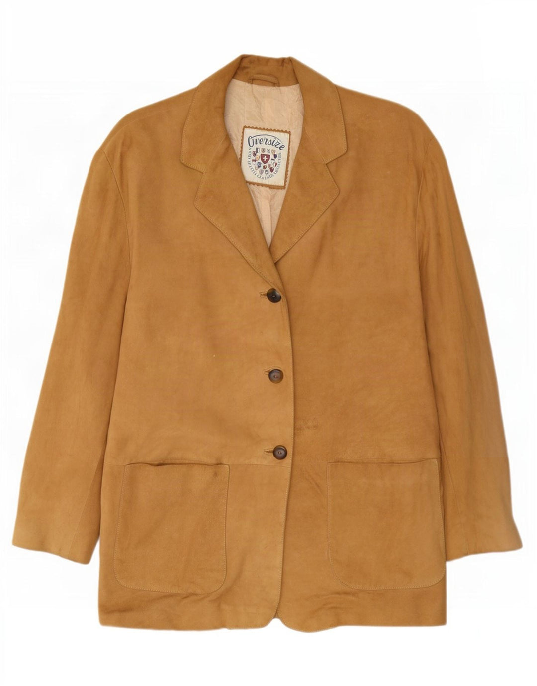 Vintage mujer 3 botones ante Blazer chaqueta Reino Unido 14 cuero beige medio
