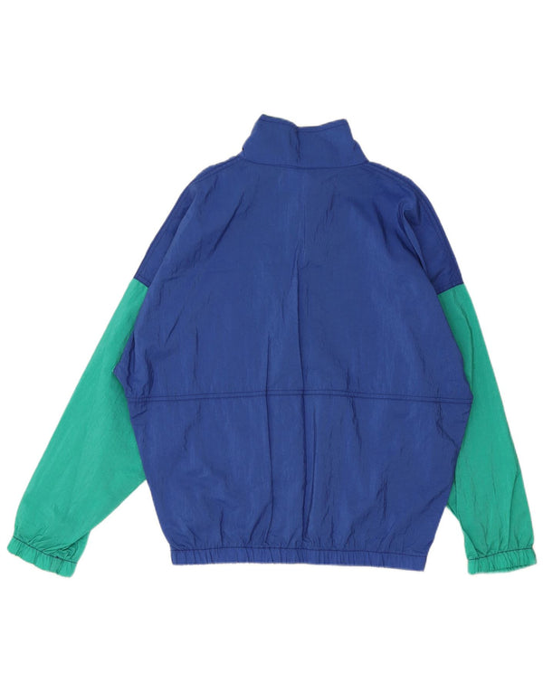 Vintage hombre jersey chándal chaqueta superior XL azul colorblock poliamida
