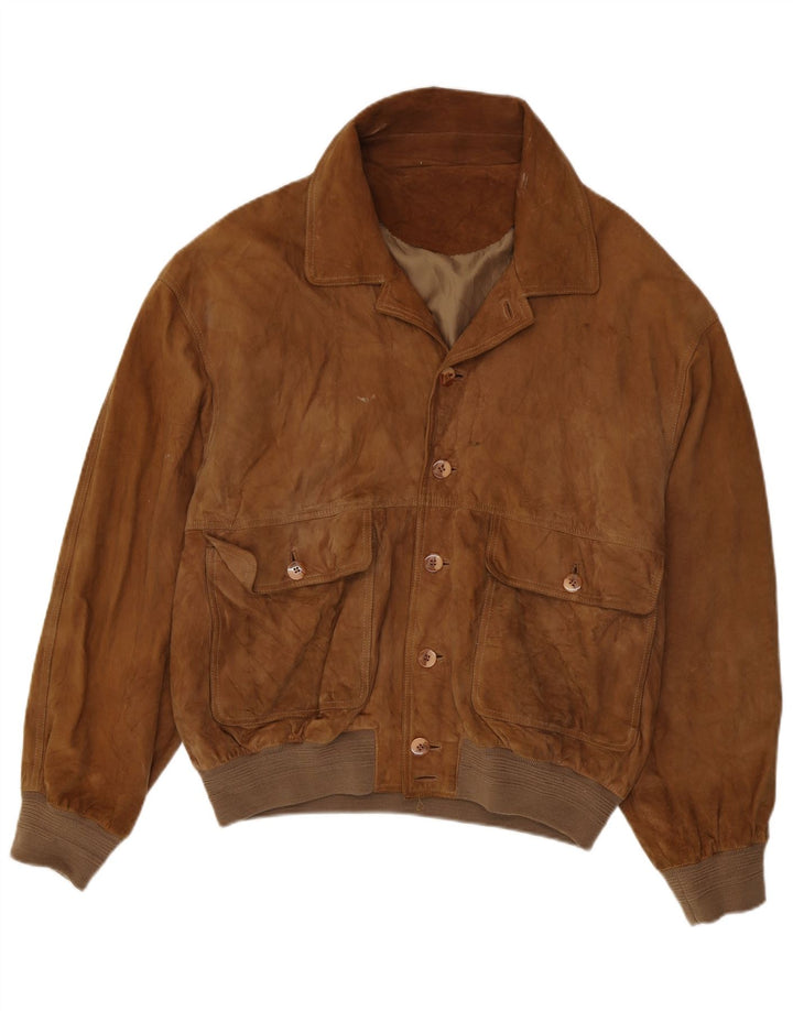 Chaqueta bomber de ante para hombre Meucci UK 40 Large Brown Leather