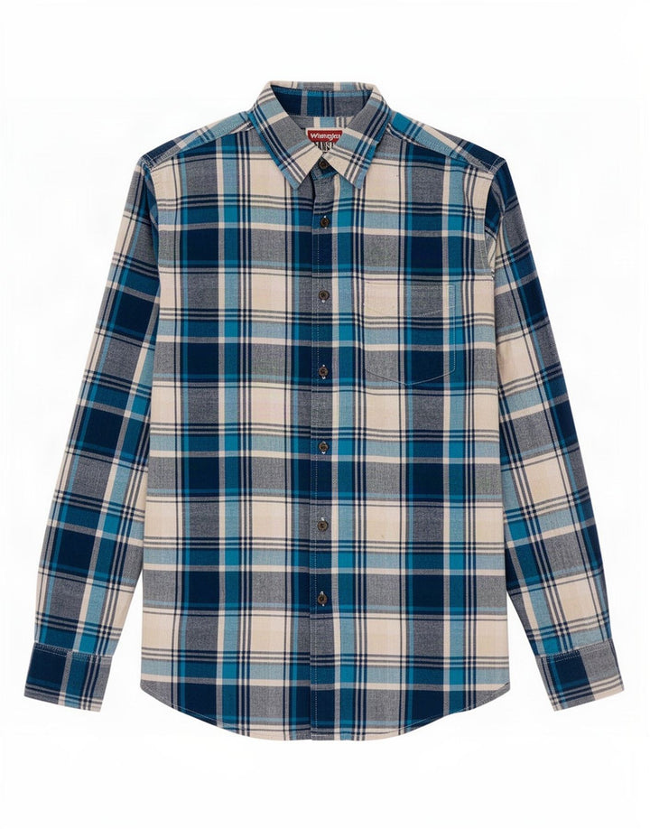Camisa Wrangler Hombre Medium Blue Check