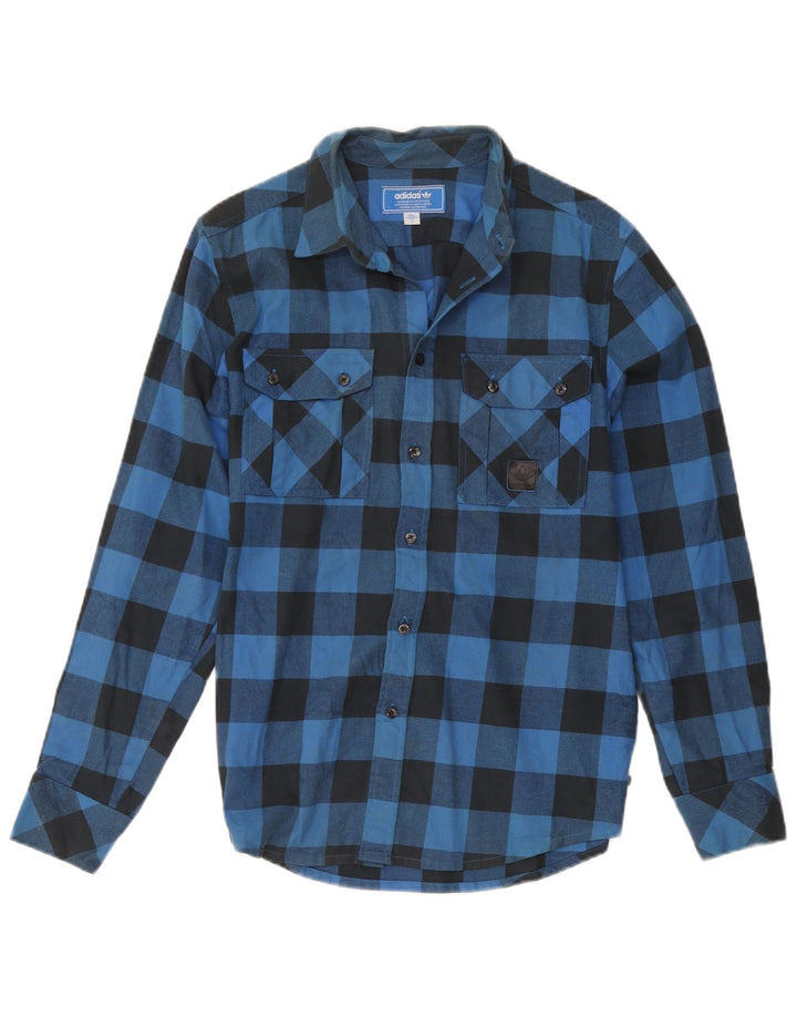 Adidas - Camisa de franela para hombre, algodón a cuadros, color azul pequeño