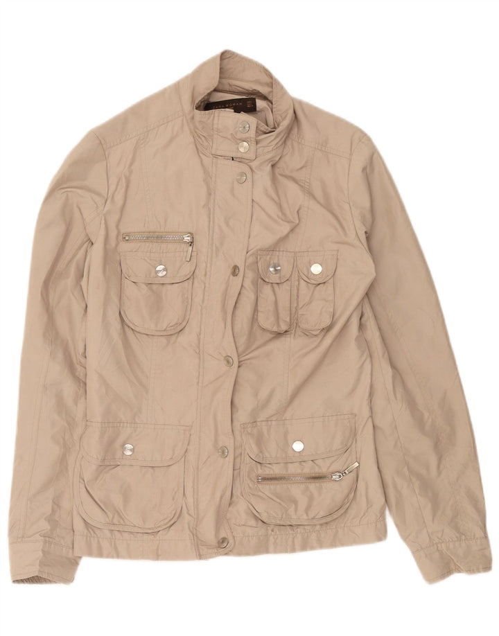 Zara Mujer Chaqueta Utilitaria UK 44 Grande Algodón Beige