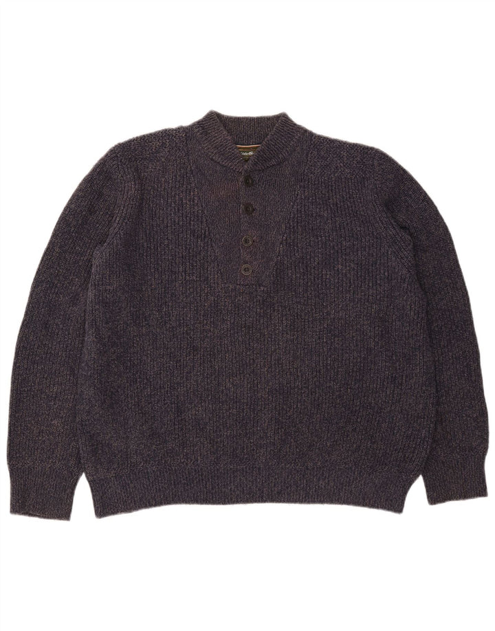 Eddie Bauer Suéter tipo jersey con cuello y botones para hombre, tamaño grande, algodón moteado en azul marino