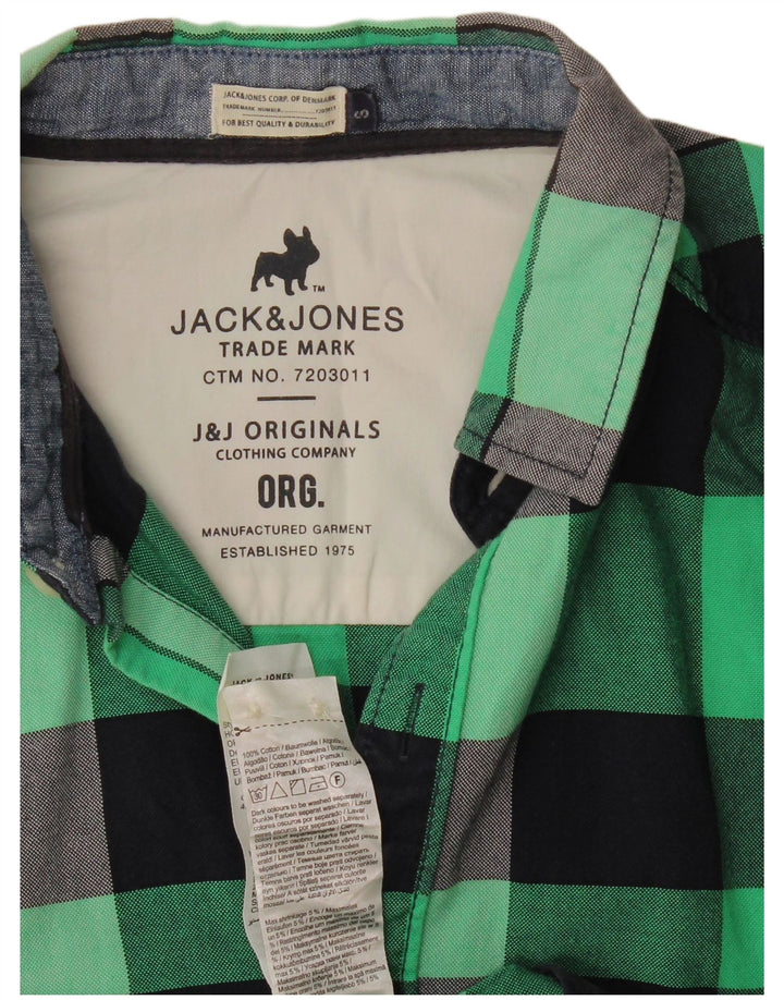 Jack & Jones Hombre Camisa De Franela De Algodón A Cuadros Verdes Pequeños