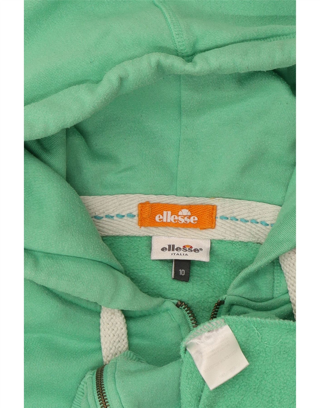 ELLESSE Suéter con capucha y cremallera para mujer UK 10 Small Green Cotton