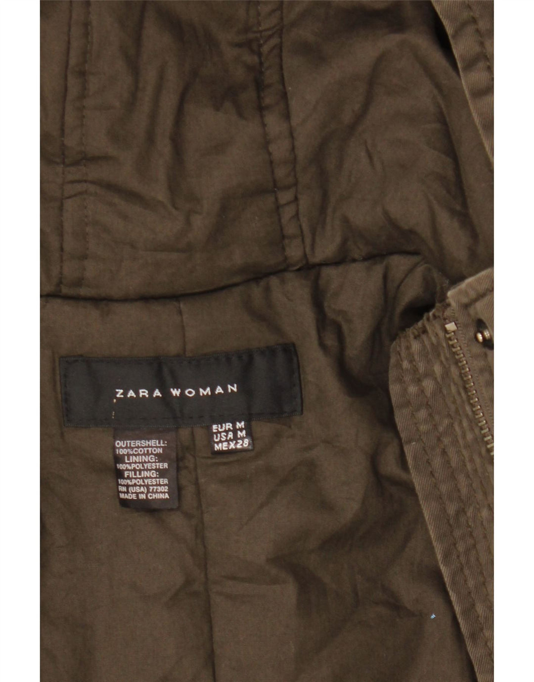 Zara Chaqueta Parka Militar Con Capucha Para Mujer UK 44 Algodón Caqui Mediano