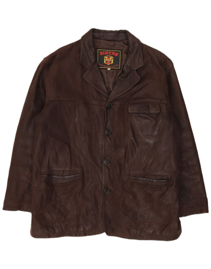 BIKERS Chaqueta tipo blazer de cuero con 4 botones para hombre IT 58 4XL Cuero marrón
