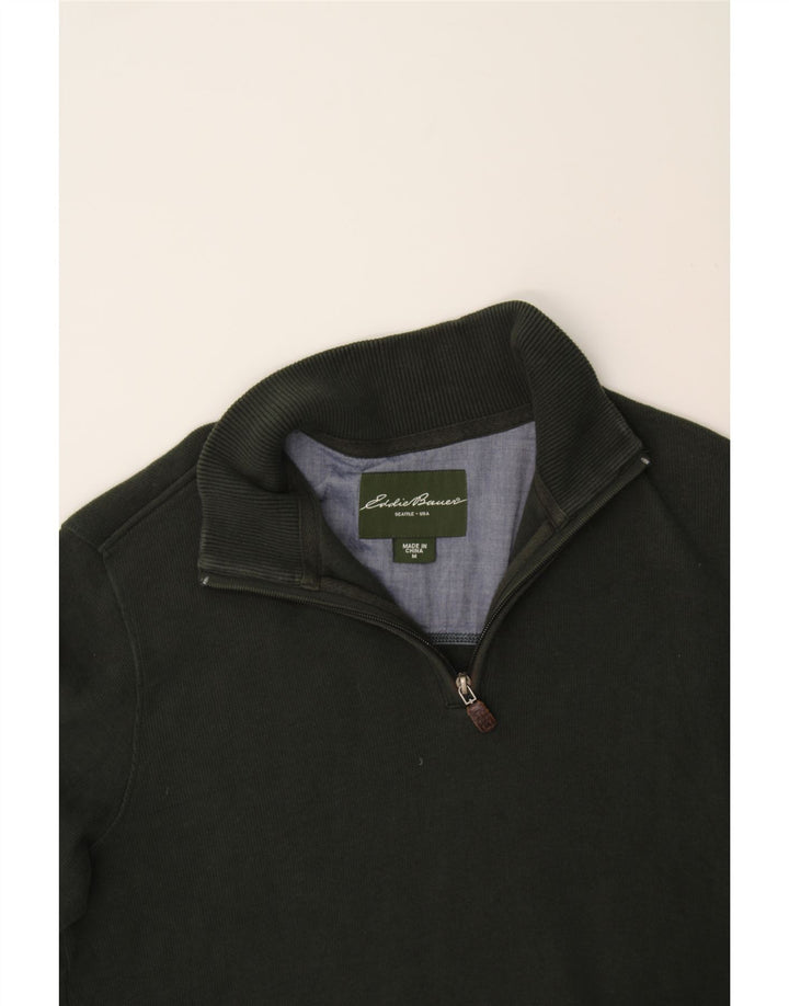 EDDIE BAUER Mens Zip Neck Jumper Sweater Medium Green Cotton Vintage Eddie Bauer and Second-Hand Eddie Bauer from Messina Hembry 