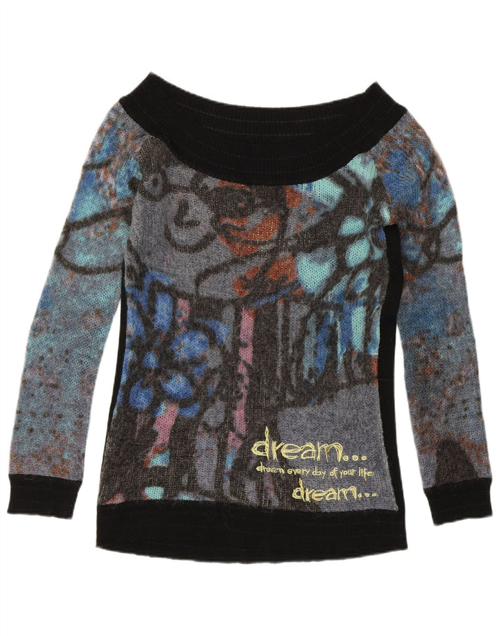 DESIGUAL Suéter tipo jersey para mujer con cuello barco Reino Unido 40 Mediano Negro Colorido