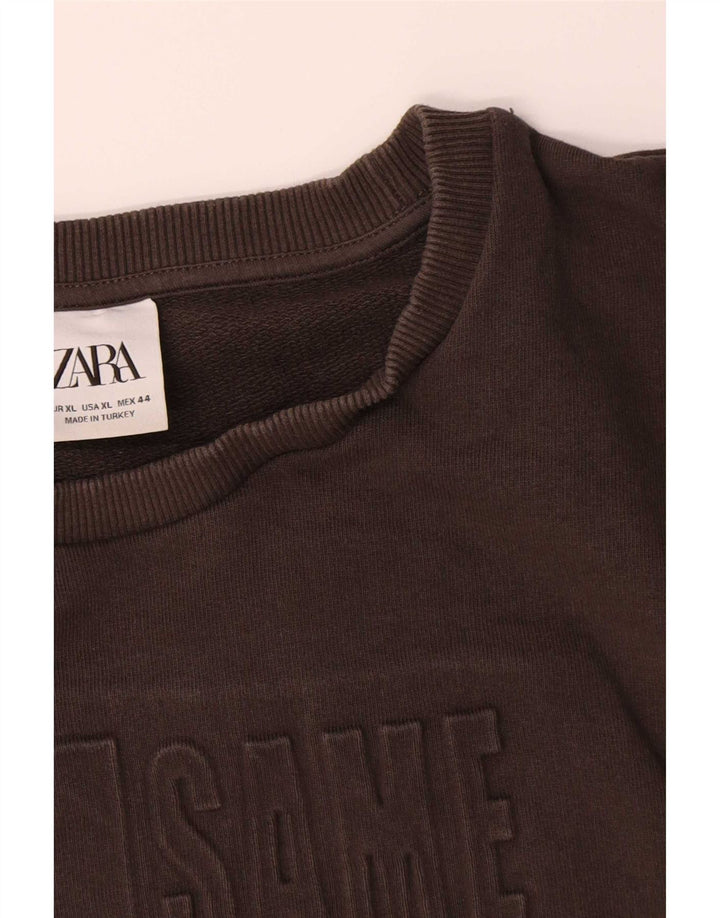 Zara Hombre Sudadera Gráfica Jumper XL Marrón Algodón