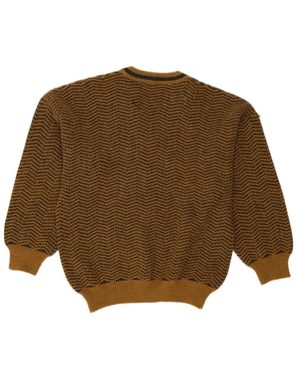 Vintage hombres sueltos ajuste V-cuello jumper suéter pequeño marrón Chevron
