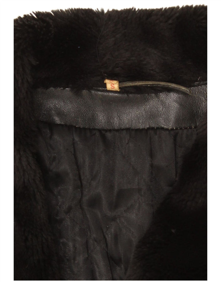 Vintage mujer chaqueta de cuero de gran tamaño Reino Unido 10 cuero negro pequeño