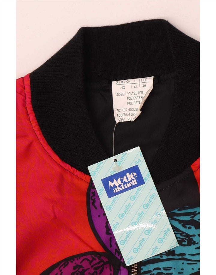 Vintage mujer patrón abstracto chaqueta bomber IT 46 grande multicolor