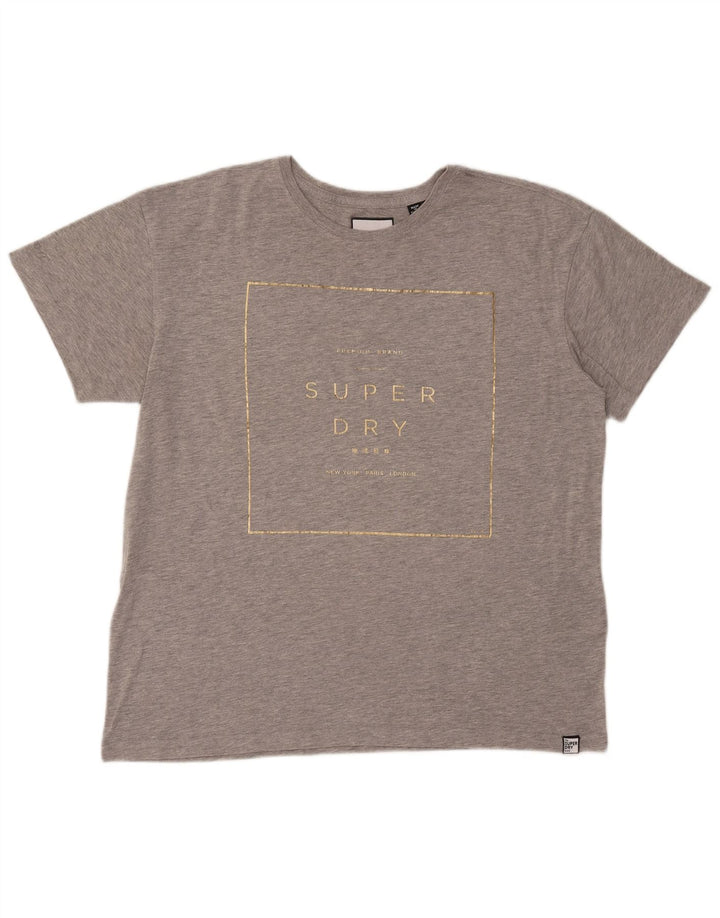 SUPERDRY Camiseta gráfica para mujer Top UK 44 Large Grey Cotton
