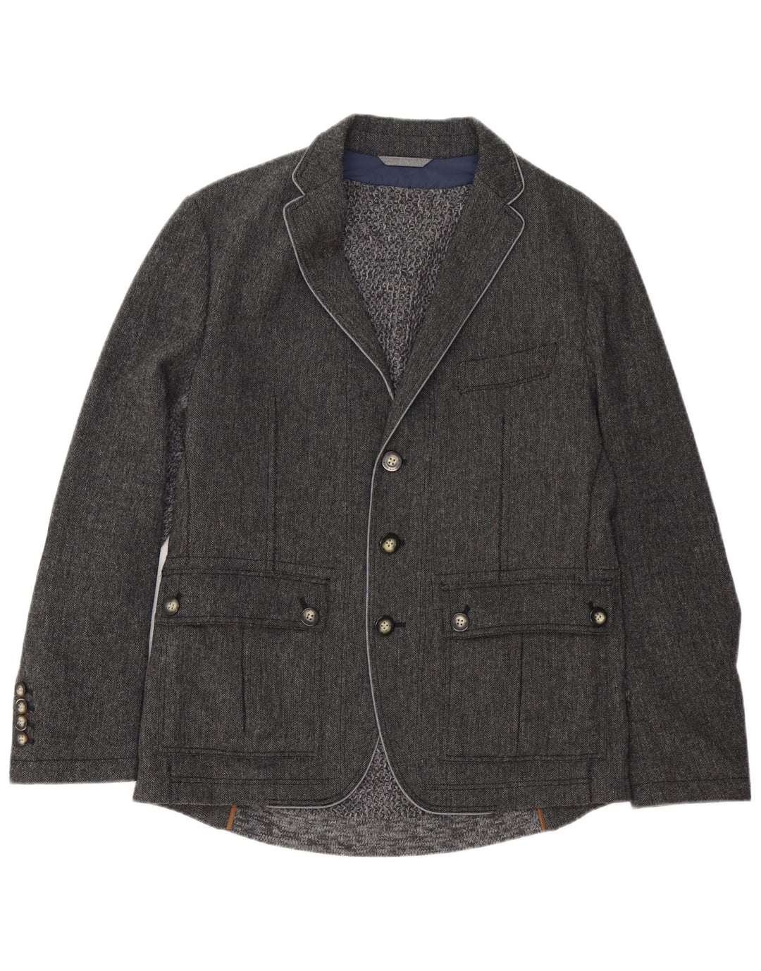 HUGO BOSS Chaqueta tipo blazer de 3 botones para hombre EU 50 Large Grey Herringbone